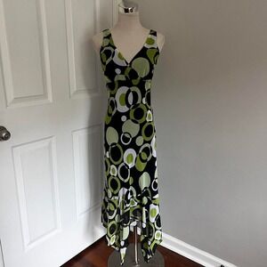 Y2K GREEN METROSTYLE ABSTRACT ASYMMETRICAL MAXI DRESS